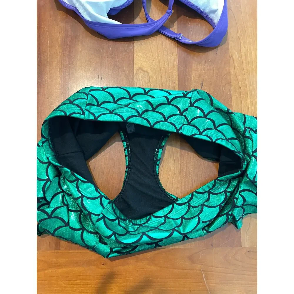 Disney Princess Ariel Bikini Set Purple Shell Top Green Scale High Waisted Sz 1x - Picture 8 of 14